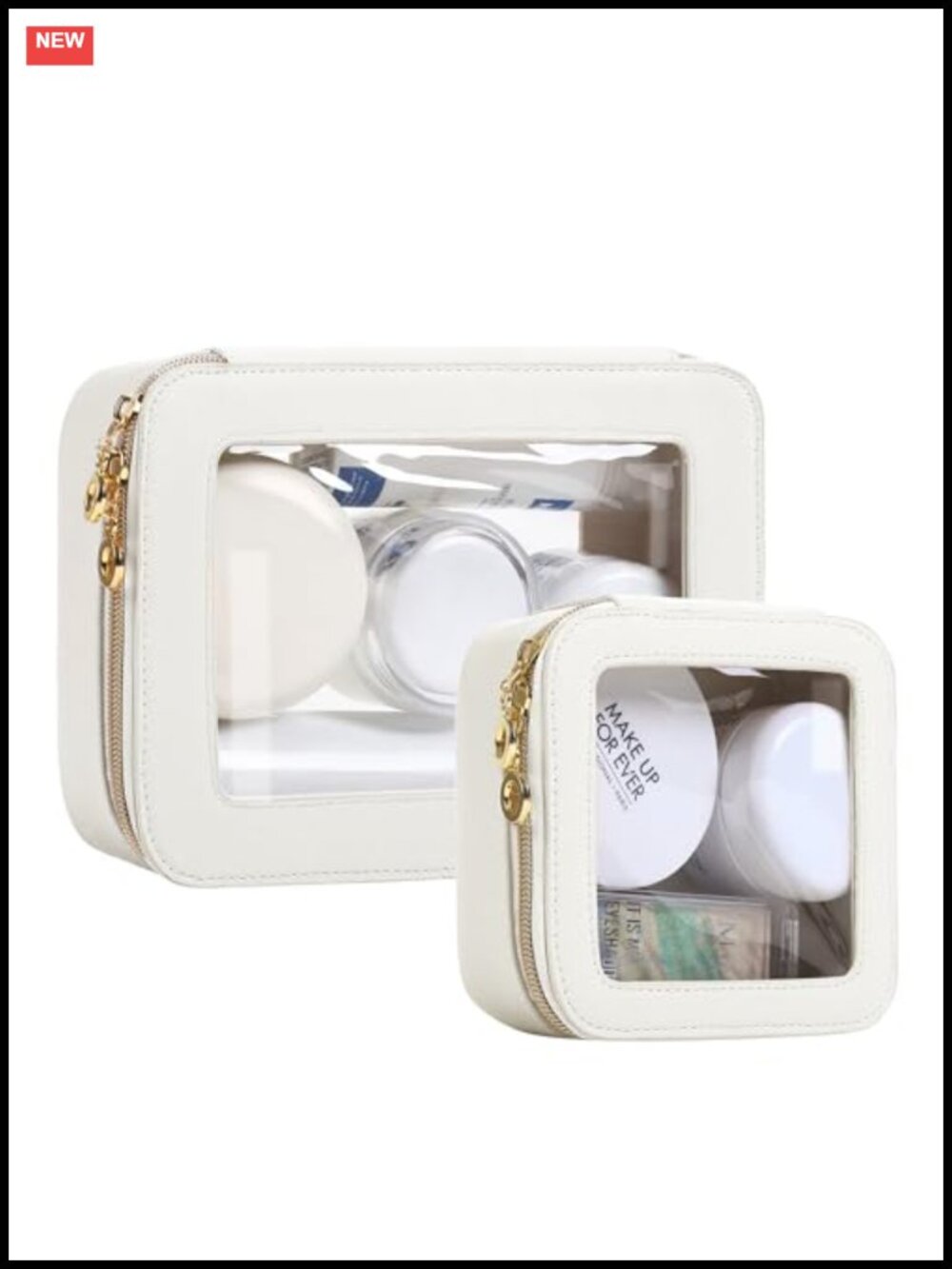 Leather Clear Makeup Bags Set - TSA Approved Travel Cosmetic Case Zipper
